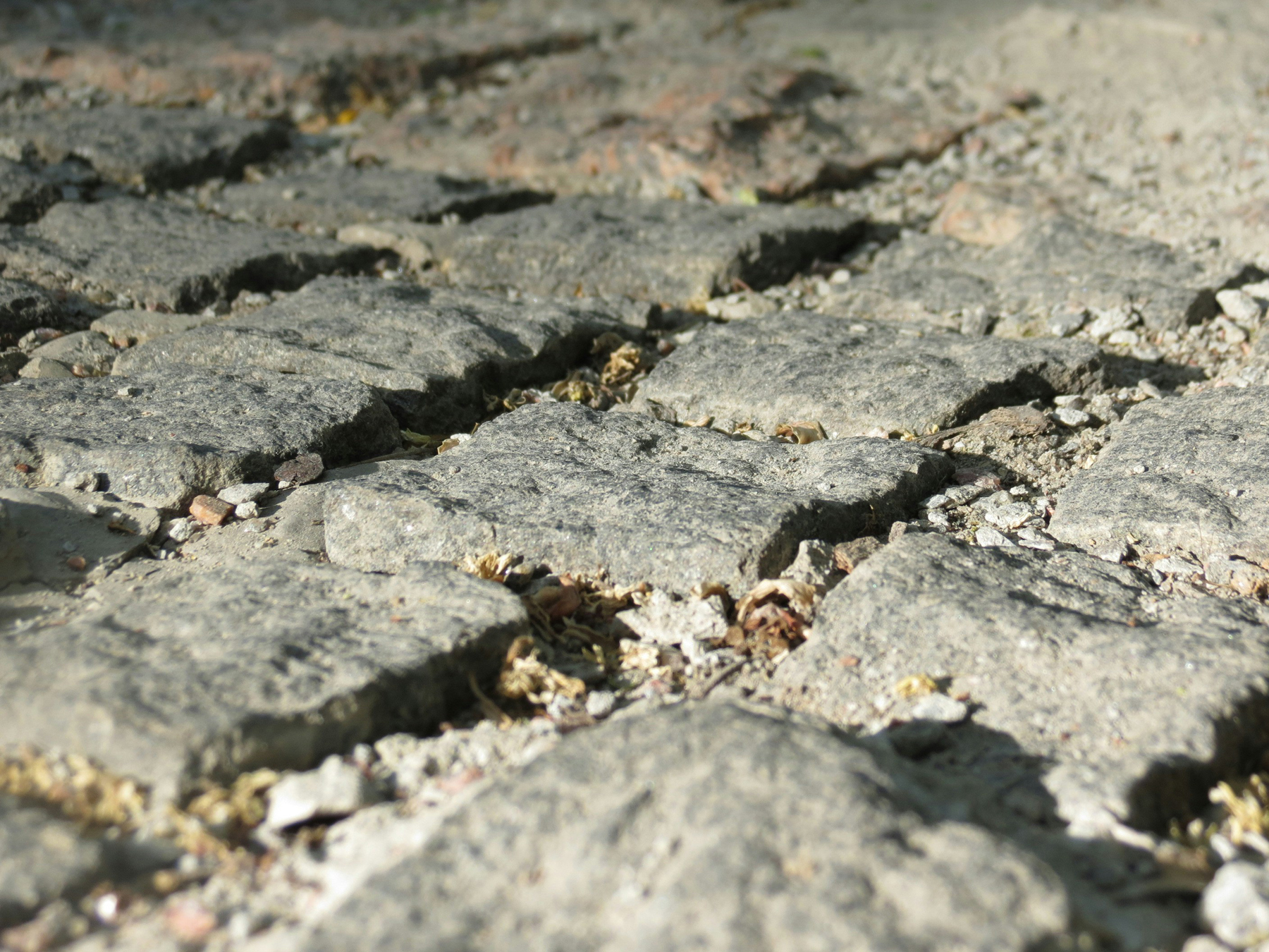 Beschädigte Pflastersteinoberfläche nach falscher Reinigung
